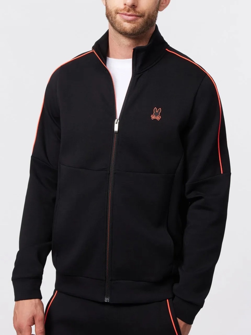 Psycho Bunny Travis Track Jacket Black Zip-Up Red Pink piping Large